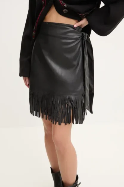 Never Fully Dressed fusta Vegan Leather Mini Fringe Jaspre piele