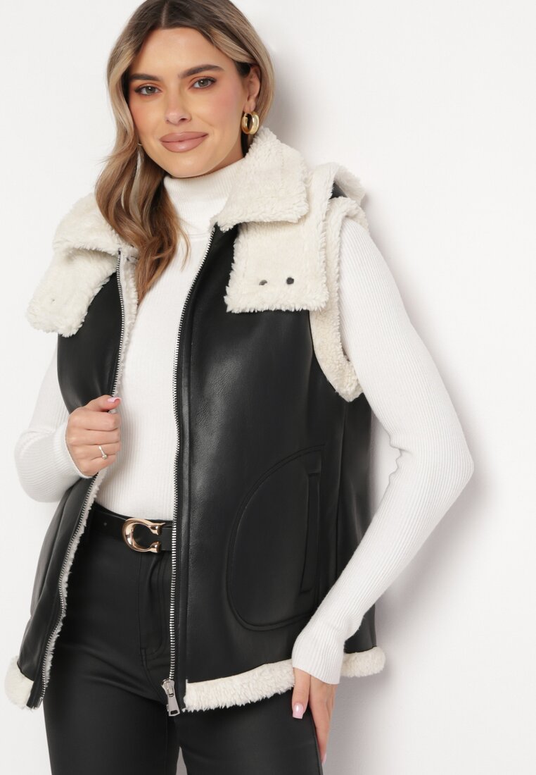 Veste piele Vestă Neagră cu crem