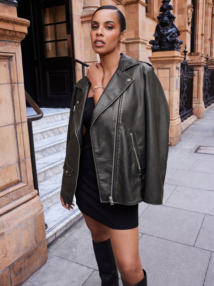 Jachetă biker din piele sintetică cu aspect uzat