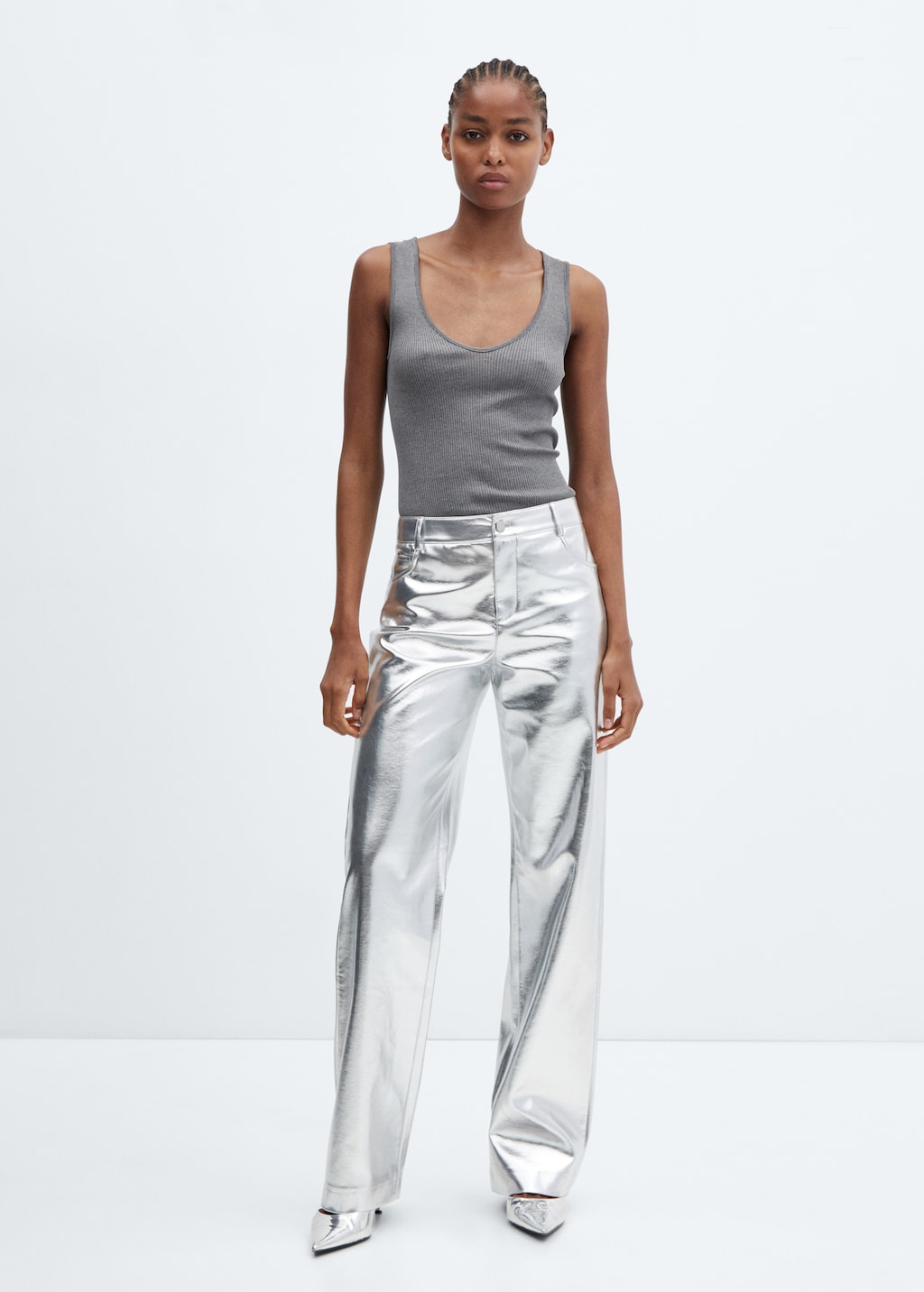 Pantaloni Piele Mango