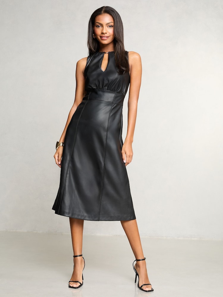 Rochie Lipsy Faux Fără mâneci Fit And Flare Midi piele