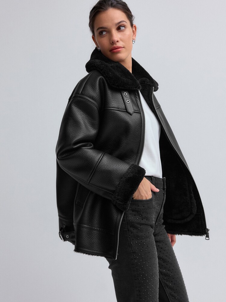 Jachetă de motociclist din piele artificială de aviator