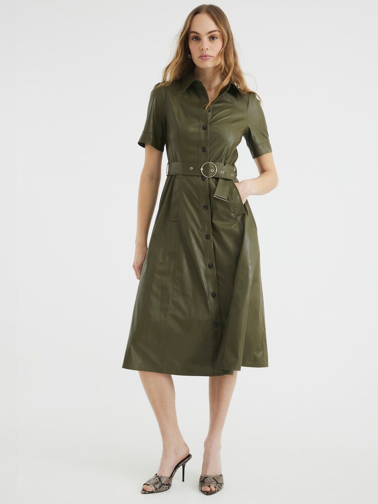 Rochie midi tip cămașă din imitație de piele River Island